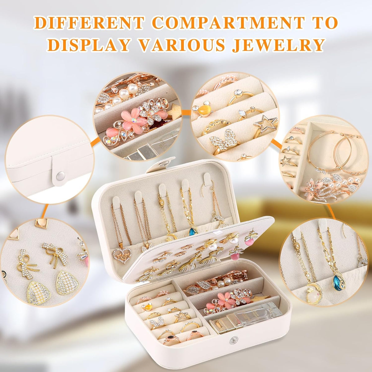 Travel Jewelry Box, PU leather Small Jewelry Organizer For Female Girls, double layer portable mini travel case for storing earrings, rings, necklaces.(Black)