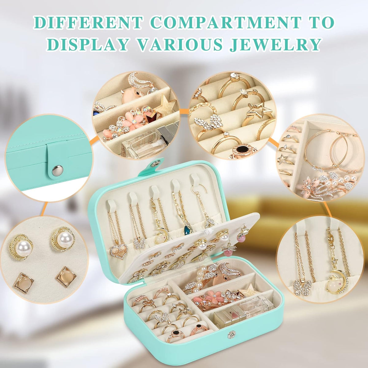 Travel Jewelry Box, PU leather Small Jewelry Organizer For Female Girls, double layer portable mini travel case for storing earrings, rings, necklaces.(Black)