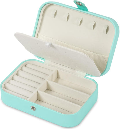 Travel Jewelry Box, PU leather Small Jewelry Organizer For Female Girls, double layer portable mini travel case for storing earrings, rings, necklaces.(Black)