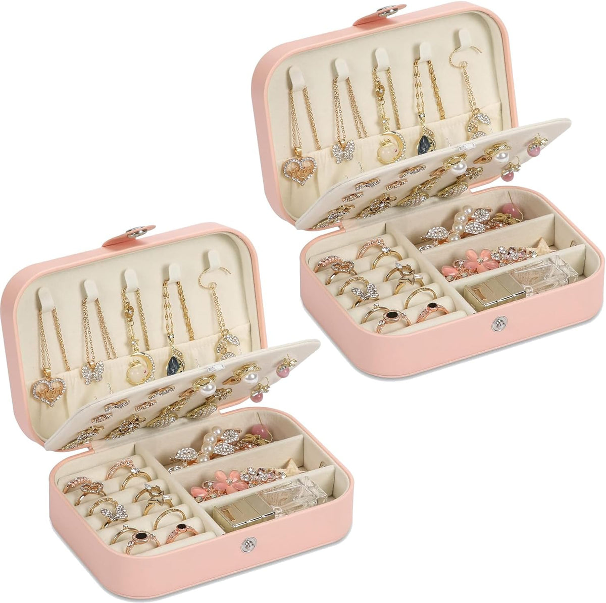 Travel Jewelry Box, PU leather Small Jewelry Organizer For Female Girls, double layer portable mini travel case for storing earrings, rings, necklaces.(Black)