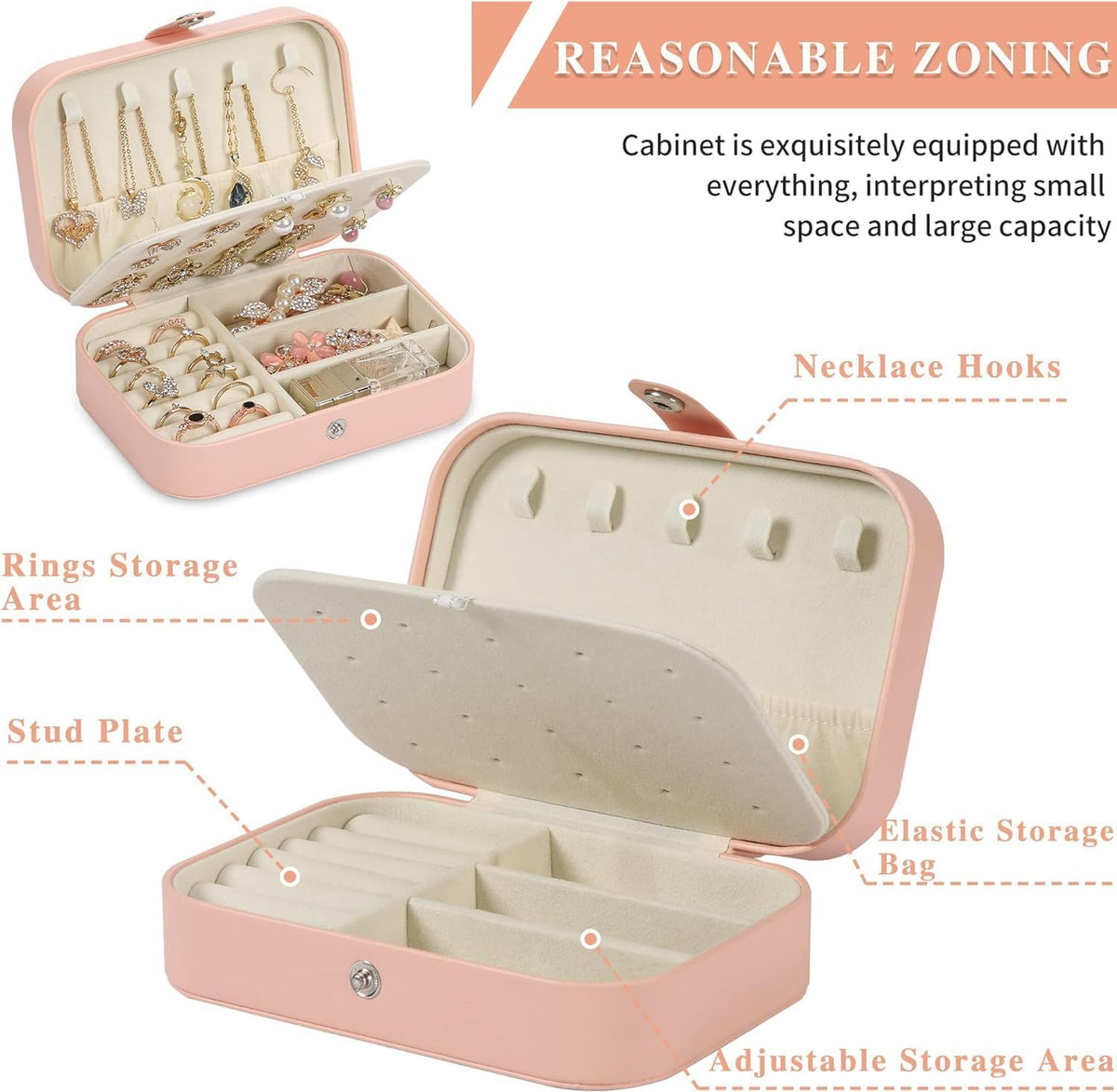 Travel Jewelry Box, PU leather Small Jewelry Organizer For Female Girls, double layer portable mini travel case for storing earrings, rings, necklaces.(Black)