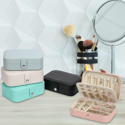 Travel Jewelry Box, PU leather Small Jewelry Organizer For Female Girls, double layer portable mini travel case for storing earrings, rings, necklaces.(Black)