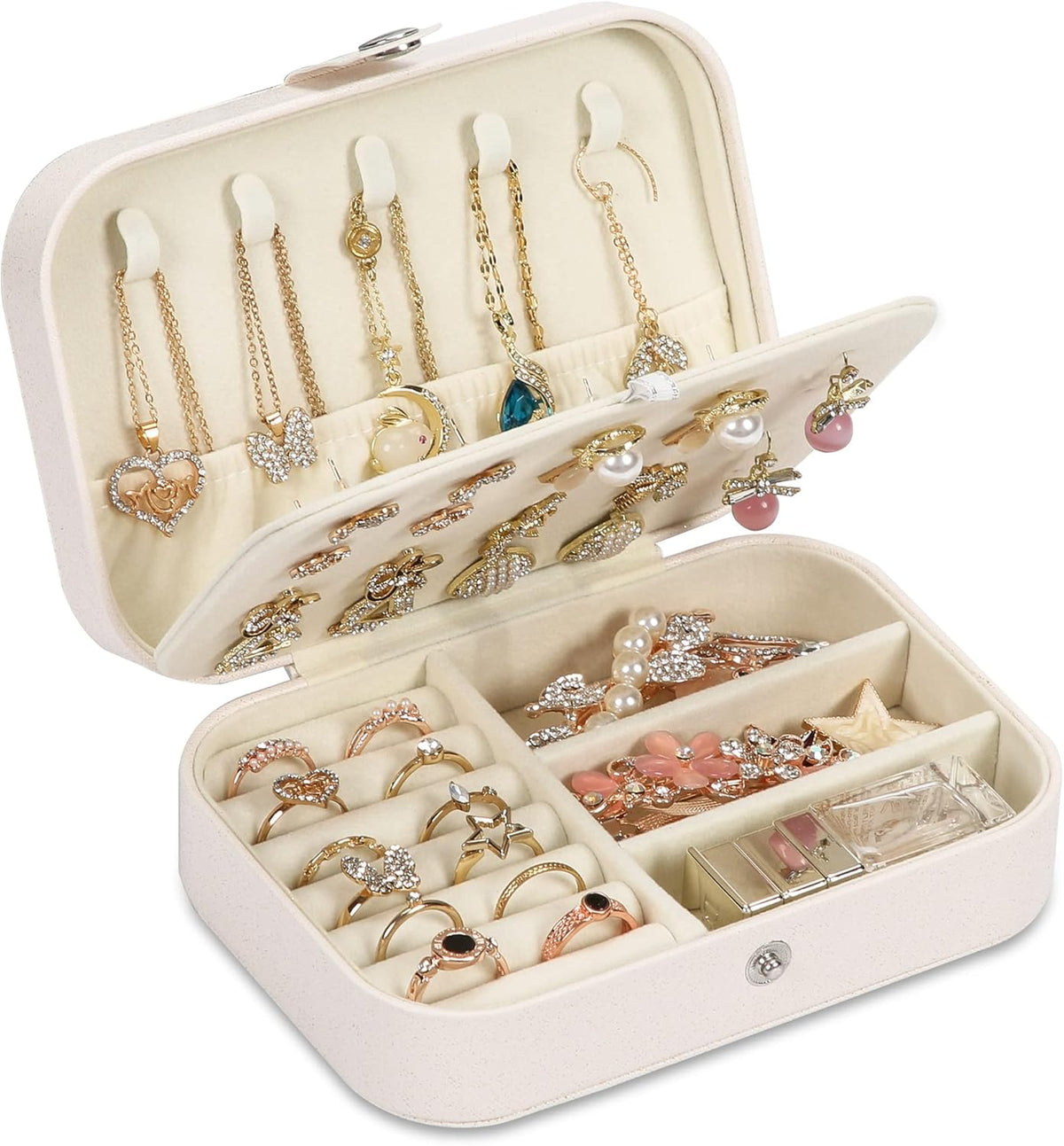 Travel Jewelry Box, PU leather Small Jewelry Organizer For Female Girls, double layer portable mini travel case for storing earrings, rings, necklaces.(Black)