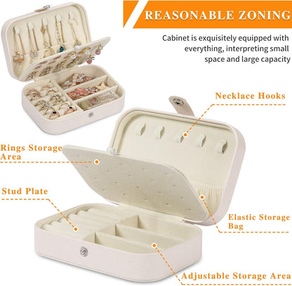 Travel Jewelry Box, PU leather Small Jewelry Organizer For Female Girls, double layer portable mini travel case for storing earrings, rings, necklaces.(Black)