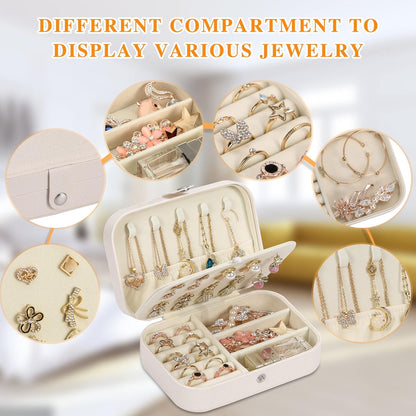 Travel Jewelry Box, PU leather Small Jewelry Organizer For Female Girls, double layer portable mini travel case for storing earrings, rings, necklaces.(Black)