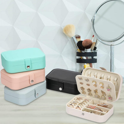 Travel Jewelry Box, PU leather Small Jewelry Organizer For Female Girls, double layer portable mini travel case for storing earrings, rings, necklaces.(Black)