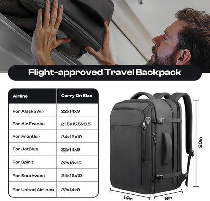 Carry on Backpack for 1-10 Days Trips, Extra Large 40L-50L Travel Backpack TSA Approved, Expandable Laptop Bagpack, Water Resistant Bag Compatible with 17.3 inch Laptops, Black