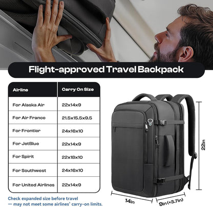 Carry on Backpack for 1-10 Days Trips, Extra Large 40L-50L Travel Backpack TSA Approved, Expandable Laptop Bagpack, Water Resistant Bag Compatible with 17.3 inch Laptops, Black