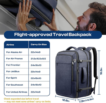 Carry on Backpack for 1-10 Days Trips, Extra Large 40L-50L Travel Backpack TSA Approved, Expandable Laptop Bagpack, Water Resistant Bag Compatible with 17.3 inch Laptops, Black