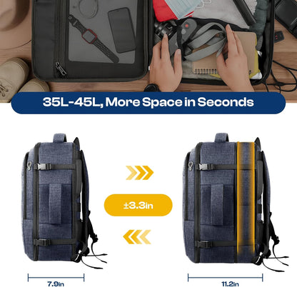 Carry on Backpack for 1-10 Days Trips, Extra Large 40L-50L Travel Backpack TSA Approved, Expandable Laptop Bagpack, Water Resistant Bag Compatible with 17.3 inch Laptops, Black