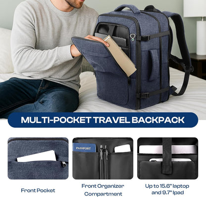 Carry on Backpack for 1-10 Days Trips, Extra Large 40L-50L Travel Backpack TSA Approved, Expandable Laptop Bagpack, Water Resistant Bag Compatible with 17.3 inch Laptops, Black