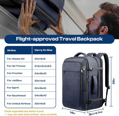 Carry on Backpack for 1-10 Days Trips, Extra Large 40L-50L Travel Backpack TSA Approved, Expandable Laptop Bagpack, Water Resistant Bag Compatible with 17.3 inch Laptops, Black