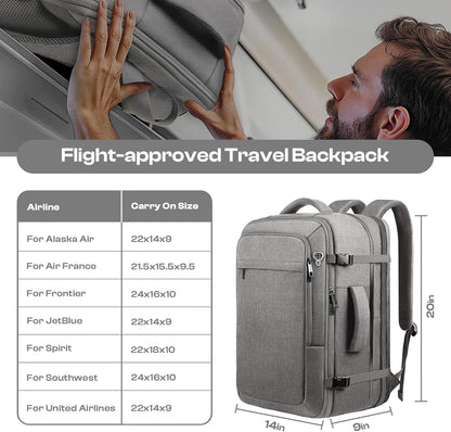 Carry on Backpack for 1-10 Days Trips, Extra Large 40L-50L Travel Backpack TSA Approved, Expandable Laptop Bagpack, Water Resistant Bag Compatible with 17.3 inch Laptops, Black