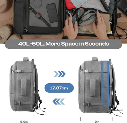 Carry on Backpack for 1-10 Days Trips, Extra Large 40L-50L Travel Backpack TSA Approved, Expandable Laptop Bagpack, Water Resistant Bag Compatible with 17.3 inch Laptops, Black