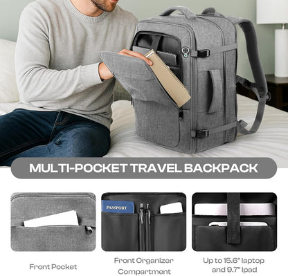 Carry on Backpack for 1-10 Days Trips, Extra Large 40L-50L Travel Backpack TSA Approved, Expandable Laptop Bagpack, Water Resistant Bag Compatible with 17.3 inch Laptops, Black