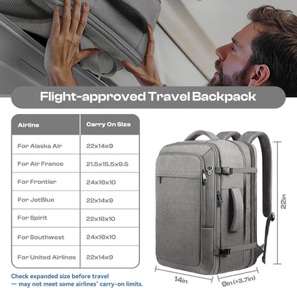 Carry on Backpack for 1-10 Days Trips, Extra Large 40L-50L Travel Backpack TSA Approved, Expandable Laptop Bagpack, Water Resistant Bag Compatible with 17.3 inch Laptops, Black