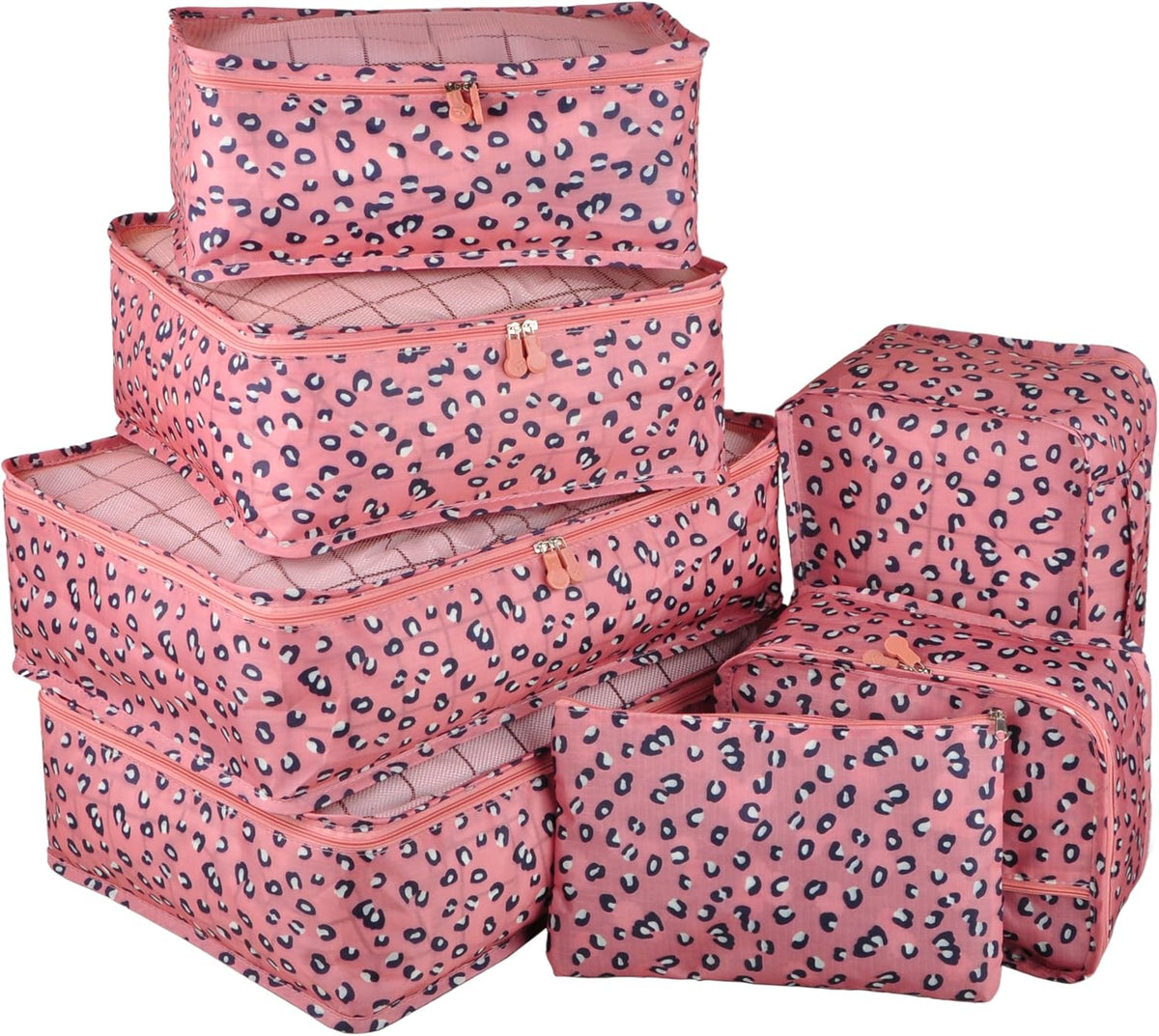7 Set Travel Packing Organizers Cubes Luggage Suitcase Organizer Bags Clothes Underwear Cube Shoe Pouch Pack Pink Leopard