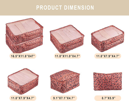 7 Set Travel Packing Organizers Cubes Luggage Suitcase Organizer Bags Clothes Underwear Cube Shoe Pouch Pack Pink Leopard