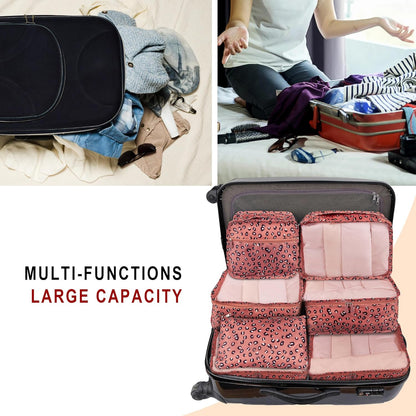 7 Set Travel Packing Organizers Cubes Luggage Suitcase Organizer Bags Clothes Underwear Cube Shoe Pouch Pack Pink Leopard
