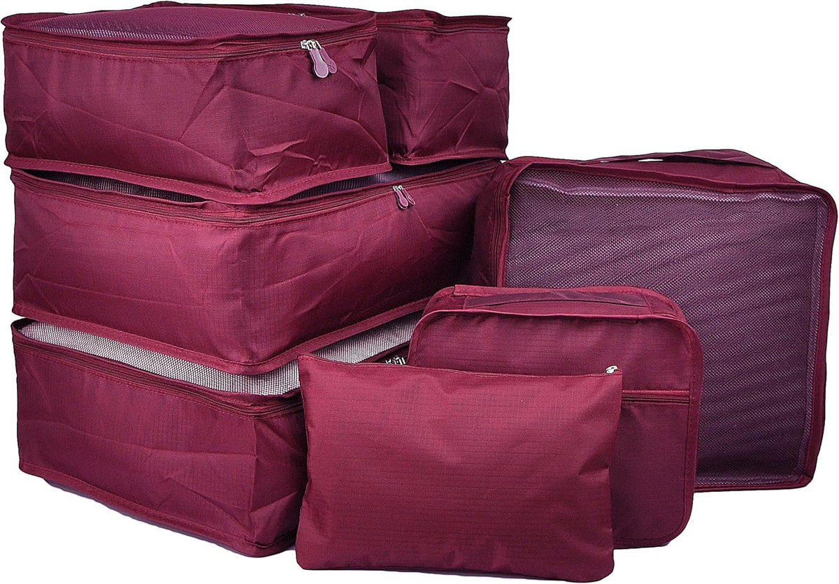7 Set Travel Packing Organizers Cubes Luggage Suitcase Organizer Bags Clothes Underwear Cube Shoe Pouch Pack Pink Leopard
