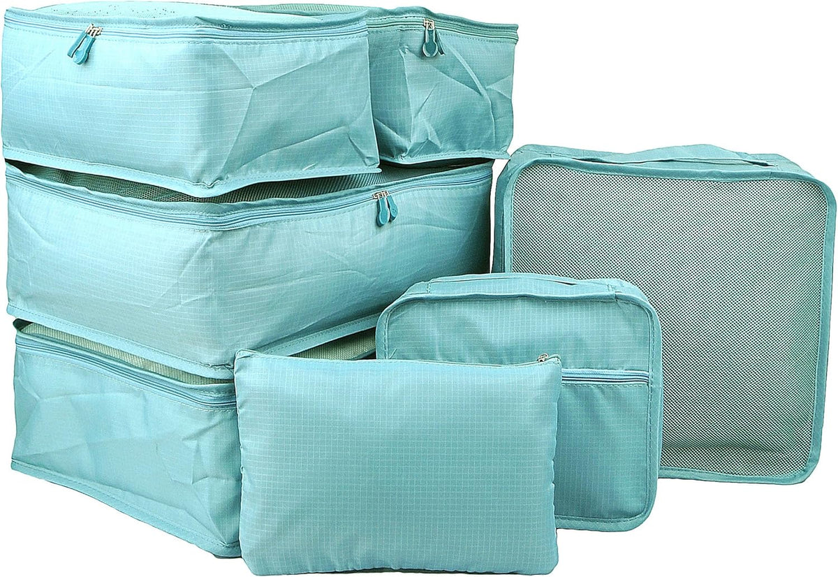 7 Set Travel Packing Organizers Cubes Luggage Suitcase Organizer Bags Clothes Underwear Cube Shoe Pouch Pack Pink Leopard