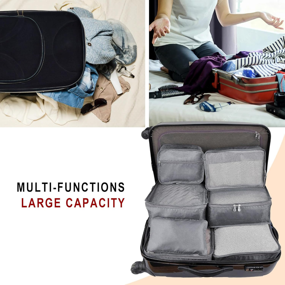 7 Set Travel Packing Organizers Cubes Luggage Suitcase Organizer Bags Clothes Underwear Cube Shoe Pouch Pack Pink Leopard