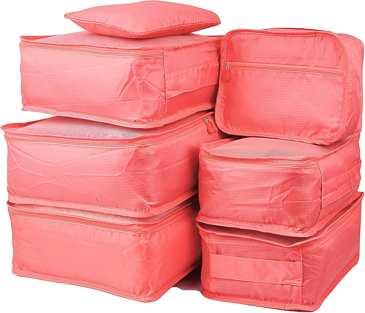 7 Set Travel Packing Organizers Cubes Luggage Suitcase Organizer Bags Clothes Underwear Cube Shoe Pouch Pack Pink Leopard