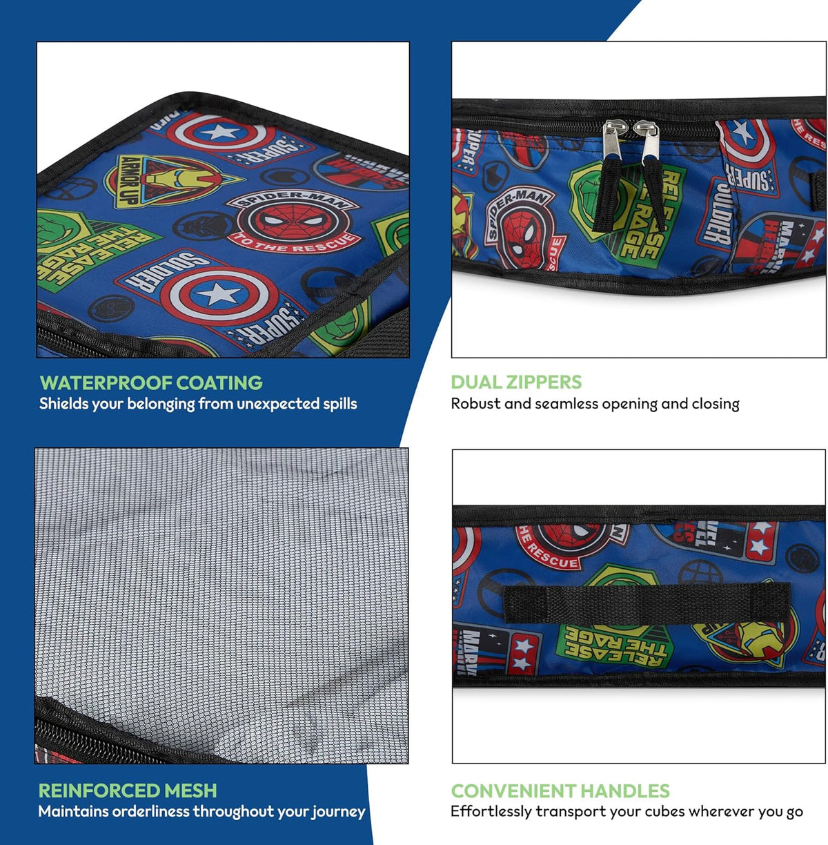 Comics 5-Piece Packing Cube Set - Spiderman, Ironman, Captain America - 5 Piece Packing Cubes Compression Travel Essential Accessories - Luggage Suitcase Organizer Set - For Kids, Adults