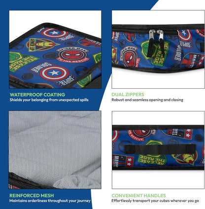Comics 5-Piece Packing Cube Set - Spiderman, Ironman, Captain America - 5 Piece Packing Cubes Compression Travel Essential Accessories - Luggage Suitcase Organizer Set - For Kids, Adults