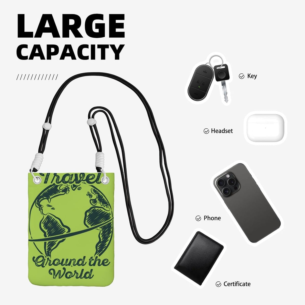 Travel Around the World 2 for Crossbody Phone Bag, Small & Lightweight Crossbody Purse for Women with Adjustable Strap, Water-Resistant Daily Commuter Bag for Phone, Wallet, Keys