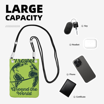 Travel Around the World 2 for Crossbody Phone Bag, Small & Lightweight Crossbody Purse for Women with Adjustable Strap, Water-Resistant Daily Commuter Bag for Phone, Wallet, Keys
