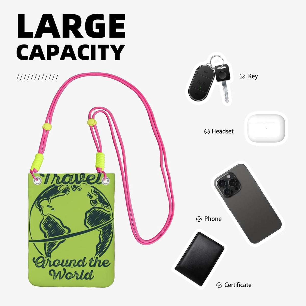 Travel Around the World 2 for Crossbody Phone Bag, Small & Lightweight Crossbody Purse for Women with Adjustable Strap, Water-Resistant Daily Commuter Bag for Phone, Wallet, Keys