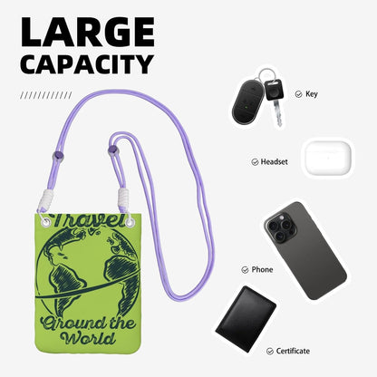 Travel Around the World 2 for Crossbody Phone Bag, Small & Lightweight Crossbody Purse for Women with Adjustable Strap, Water-Resistant Daily Commuter Bag for Phone, Wallet, Keys