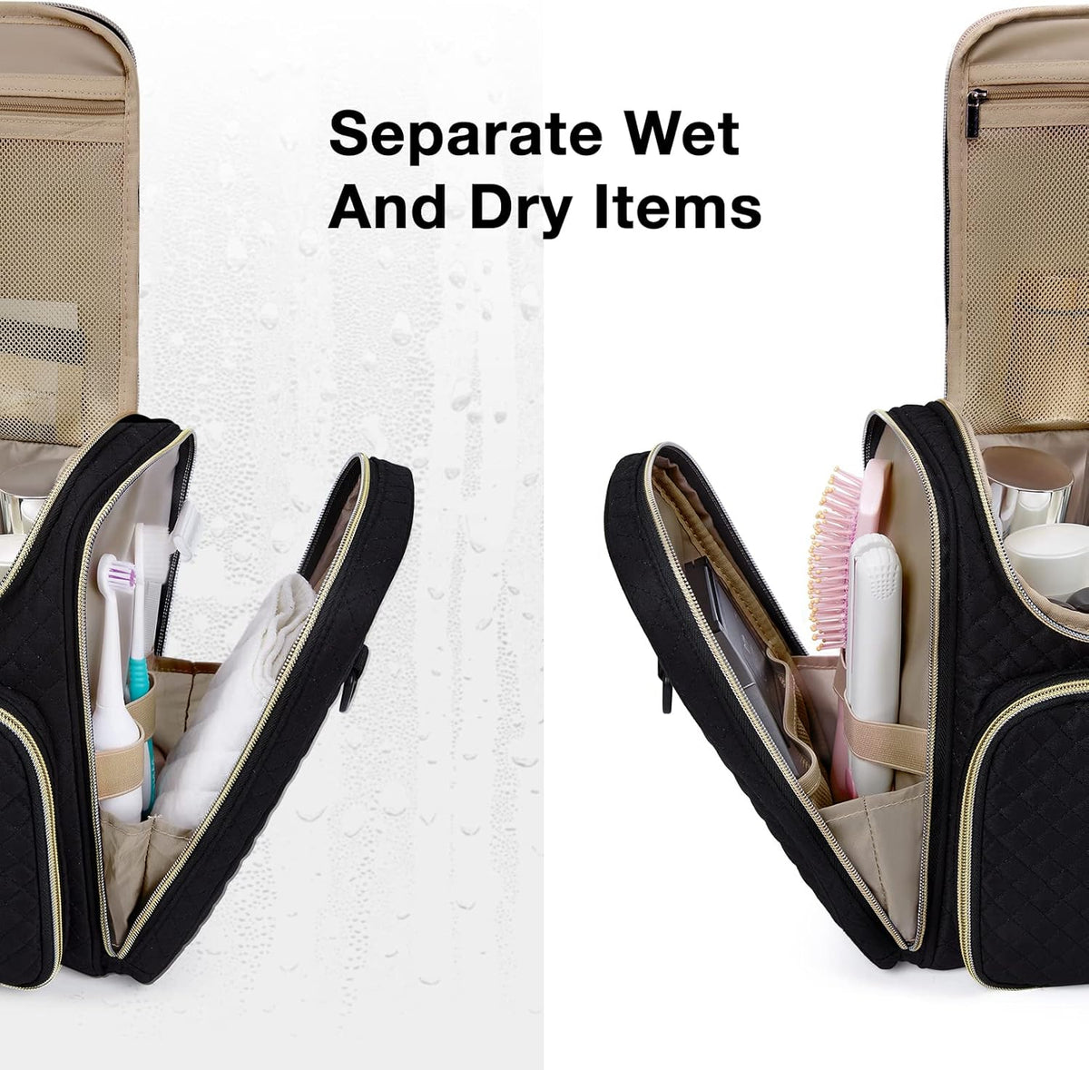 Toiletry Bag, Travel Toiletry Bag for Women, Water-resistant Cosmetic Makeup Bag, Large Capacity Door Room Essentials Travel Organizer for Full Sized Toiletries and Cosmetics, Black