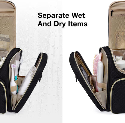 Toiletry Bag, Travel Toiletry Bag for Women, Water-resistant Cosmetic Makeup Bag, Large Capacity Door Room Essentials Travel Organizer for Full Sized Toiletries and Cosmetics, Black