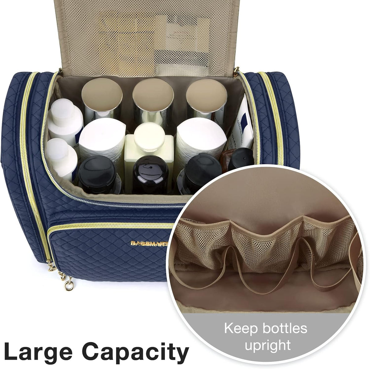 Toiletry Bag, Travel Toiletry Bag for Women, Water-resistant Cosmetic Makeup Bag, Large Capacity Door Room Essentials Travel Organizer for Full Sized Toiletries and Cosmetics, Black