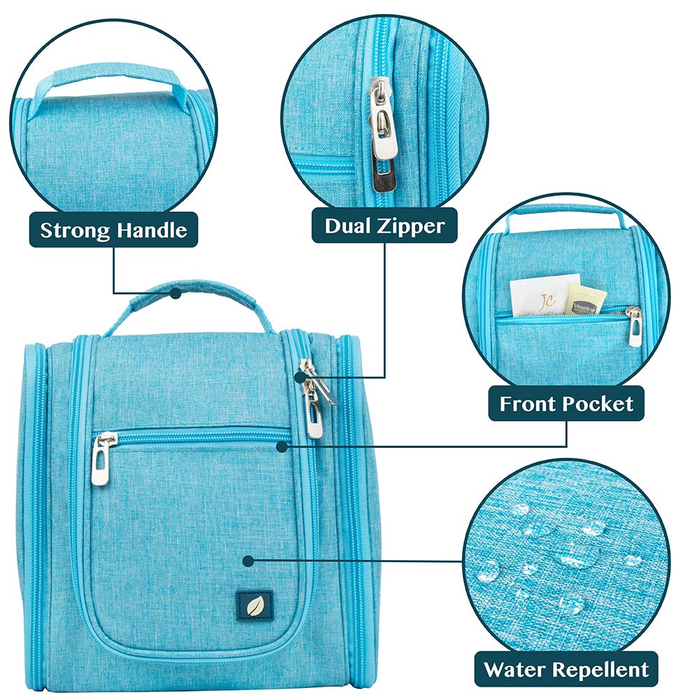 Toiletry Bag Travel Bag for Women Men, Hanging Cosmetic Organizer, Water Resistant Makeup Bag for Accessories Toiletries, Large Travel Essentials Kit (Turquoise)