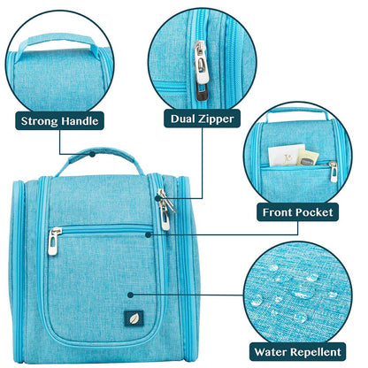 Toiletry Bag Travel Bag for Women Men, Hanging Cosmetic Organizer, Water Resistant Makeup Bag for Accessories Toiletries, Large Travel Essentials Kit (Turquoise)