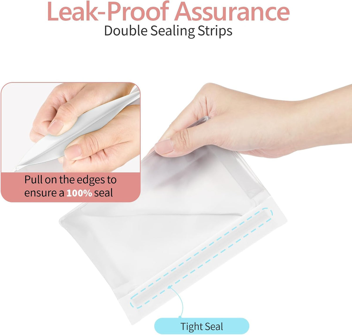 Leak Proof Clear Toiletry Bag - Sealed TSA Approved Toiletry Bag with Reinforced Seams, Reusable and Easy to Clean, Clear Travel Bags for Toiletries, Food-grade PEVA, 1L+1M+1S, White