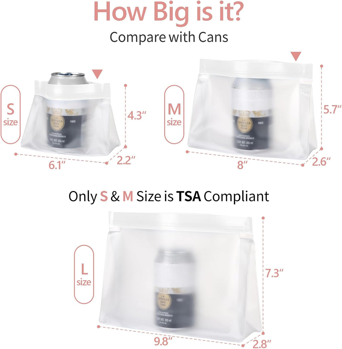 Leak Proof Clear Toiletry Bag - Sealed TSA Approved Toiletry Bag with Reinforced Seams, Reusable and Easy to Clean, Clear Travel Bags for Toiletries, Food-grade PEVA, 1L+1M+1S, White