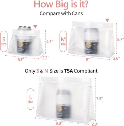Leak Proof Clear Toiletry Bag - Sealed TSA Approved Toiletry Bag with Reinforced Seams, Reusable and Easy to Clean, Clear Travel Bags for Toiletries, Food-grade PEVA, 1L+1M+1S, White