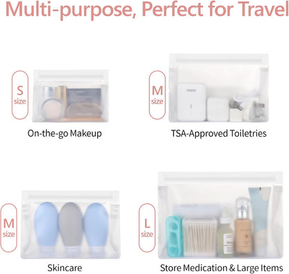 Leak Proof Clear Toiletry Bag - Sealed TSA Approved Toiletry Bag with Reinforced Seams, Reusable and Easy to Clean, Clear Travel Bags for Toiletries, Food-grade PEVA, 1L+1M+1S, White