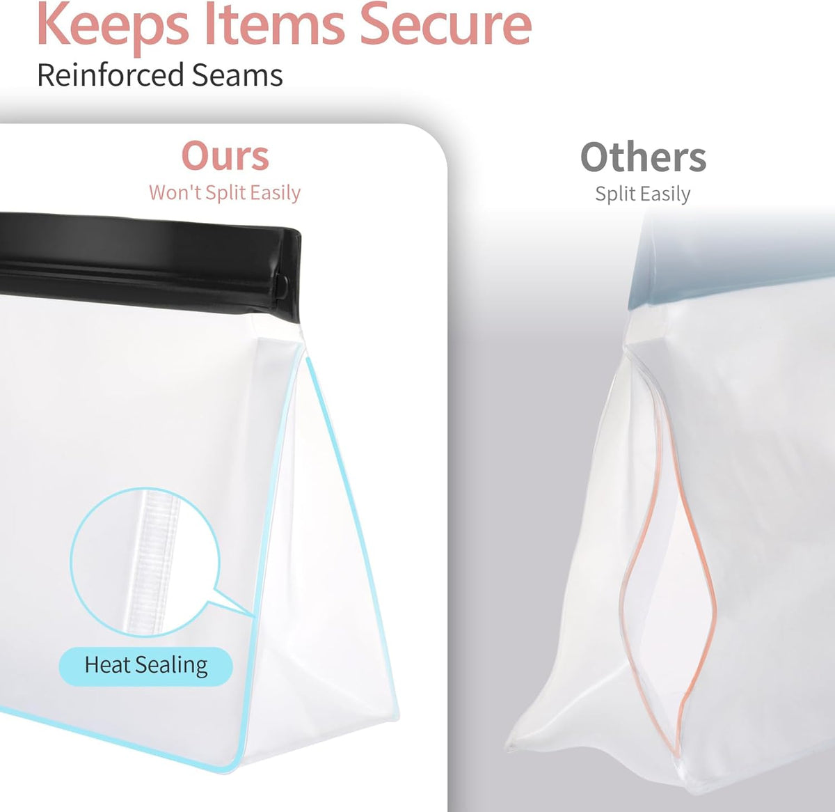 Leak Proof Clear Toiletry Bag - Sealed TSA Approved Toiletry Bag with Reinforced Seams, Reusable and Easy to Clean, Clear Travel Bags for Toiletries, Food-grade PEVA, 1L+1M+1S, White