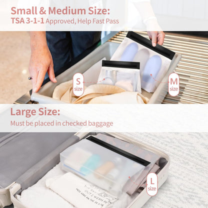 Leak Proof Clear Toiletry Bag - Sealed TSA Approved Toiletry Bag with Reinforced Seams, Reusable and Easy to Clean, Clear Travel Bags for Toiletries, Food-grade PEVA, 1L+1M+1S, White