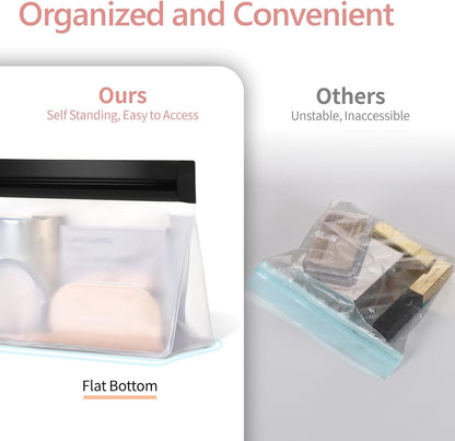 Leak Proof Clear Toiletry Bag - Sealed TSA Approved Toiletry Bag with Reinforced Seams, Reusable and Easy to Clean, Clear Travel Bags for Toiletries, Food-grade PEVA, 1L+1M+1S, White