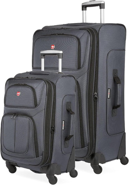 Sion Travel Set, Softside Expandable Carry-On Spinner Bundled with 1900 ScanSmart 17" Laptop Backpack with RFID Blocking & Tech Organization, Black