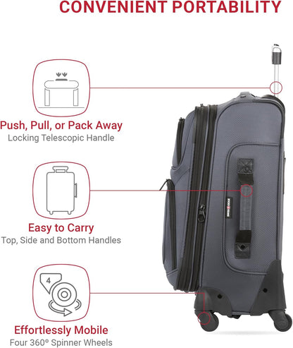 Sion Travel Set, Softside Expandable Carry-On Spinner Bundled with 1900 ScanSmart 17" Laptop Backpack with RFID Blocking & Tech Organization, Black