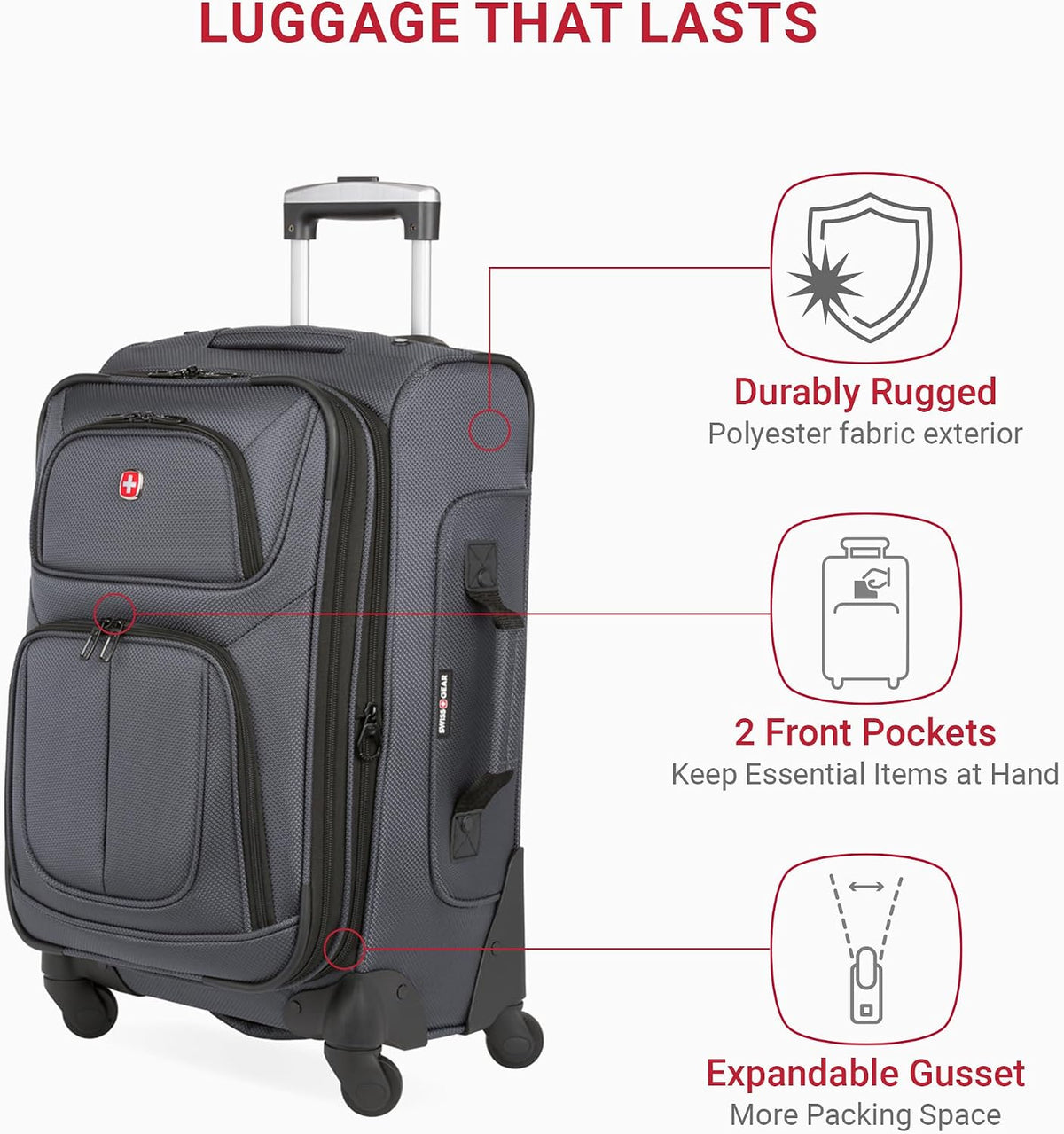 Sion Travel Set, Softside Expandable Carry-On Spinner Bundled with 1900 ScanSmart 17" Laptop Backpack with RFID Blocking & Tech Organization, Black