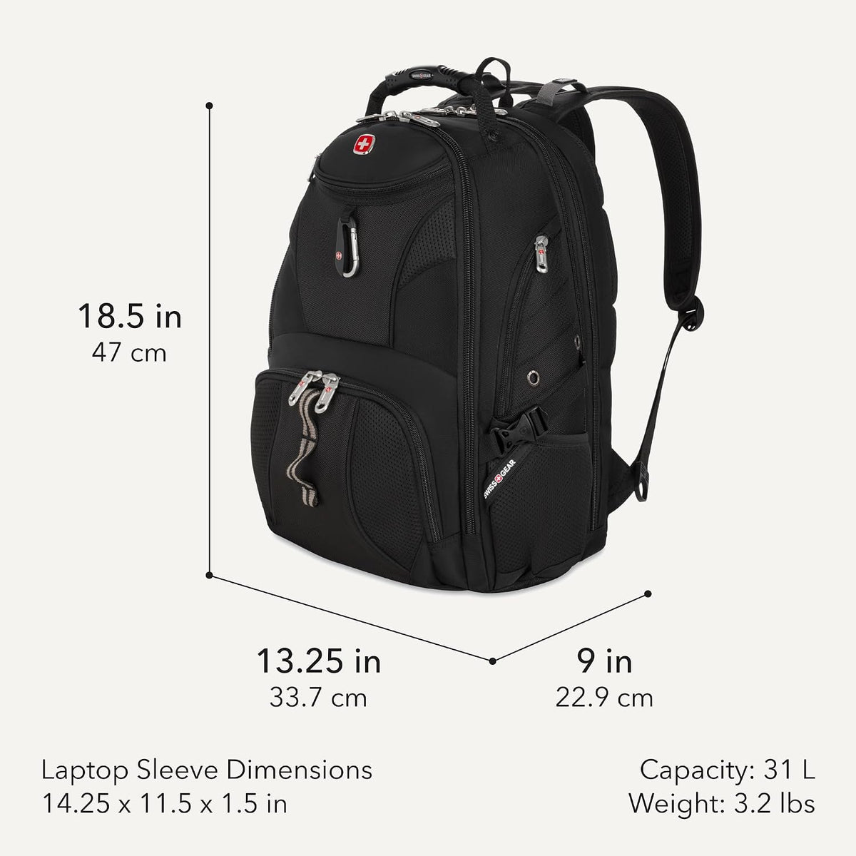 Sion Travel Set, Softside Expandable Carry-On Spinner Bundled with 1900 ScanSmart 17" Laptop Backpack with RFID Blocking & Tech Organization, Black