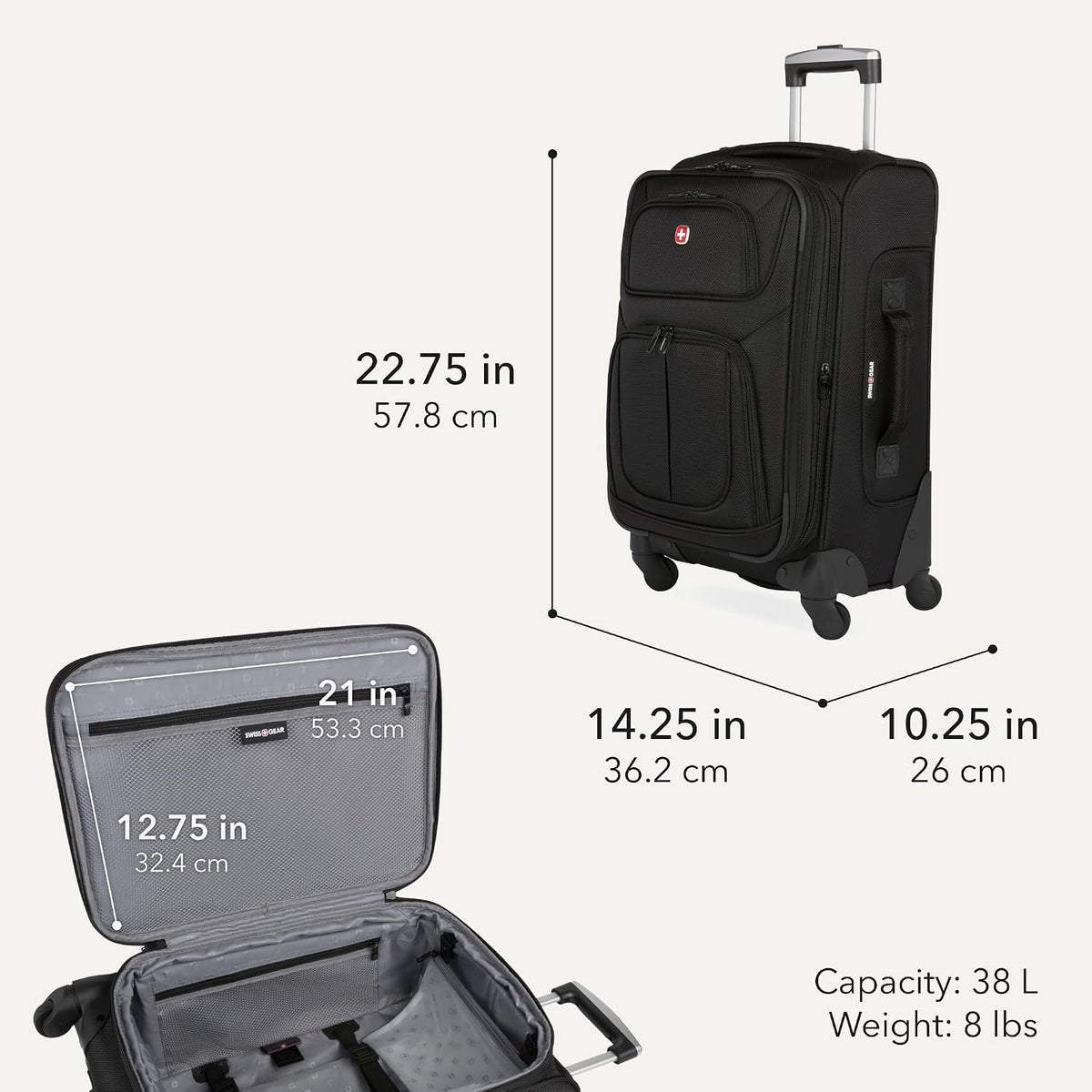 Sion Travel Set, Softside Expandable Carry-On Spinner Bundled with 1900 ScanSmart 17" Laptop Backpack with RFID Blocking & Tech Organization, Black